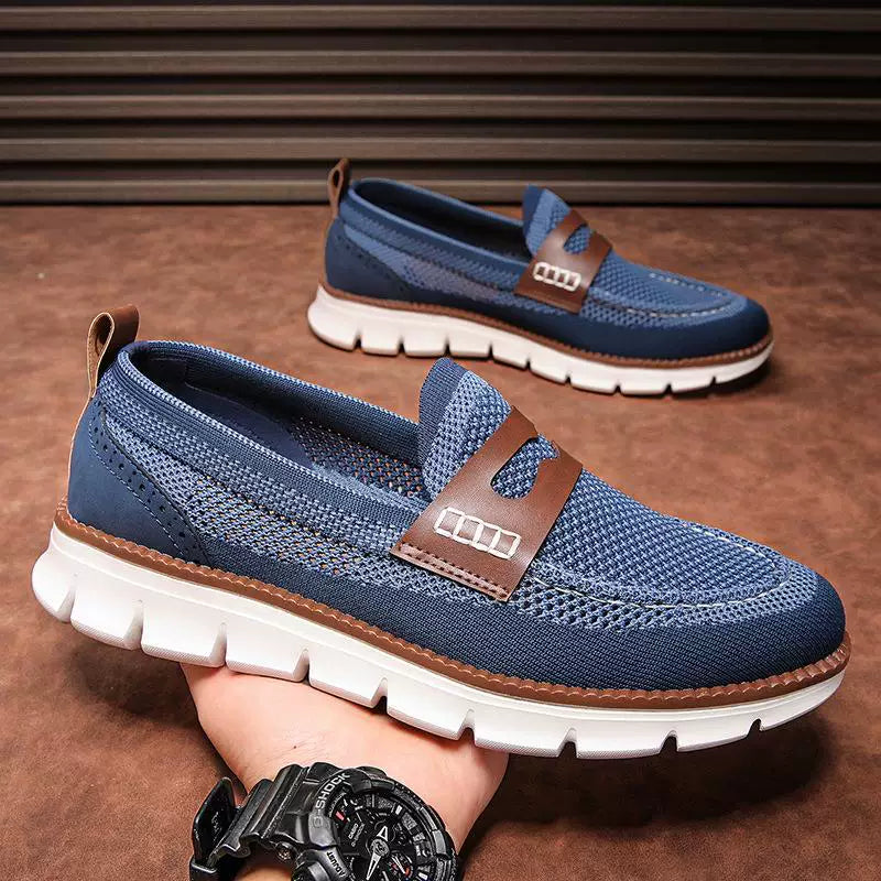 Mesh penny loafers showing the breathable upper texture