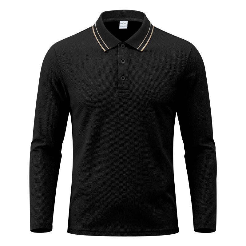 Men's Long-Sleeve Pique Polo Shirt Contrast Collar