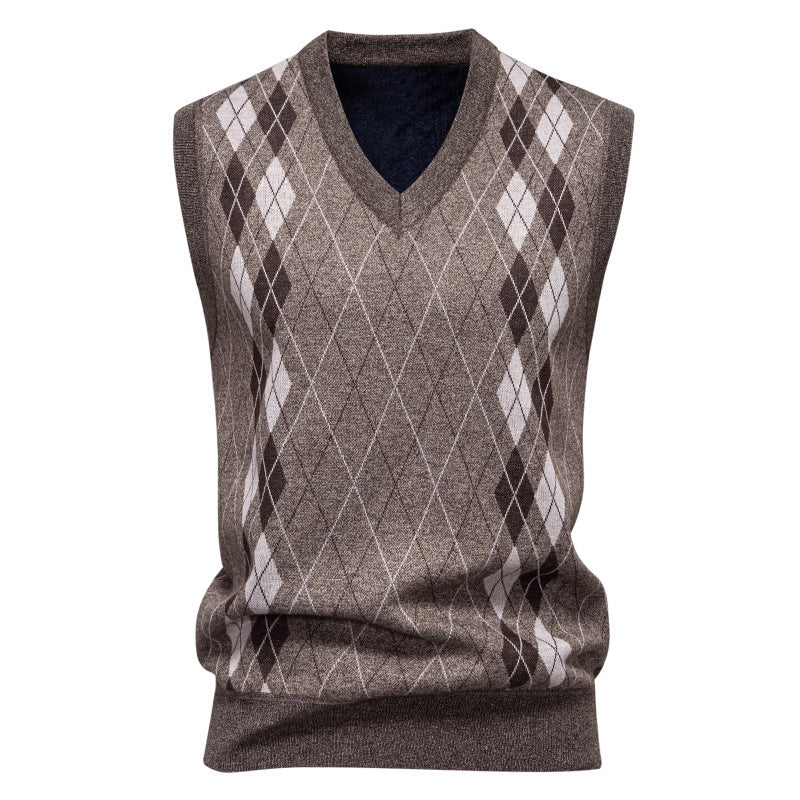Men's argyle knit vest displayed in full