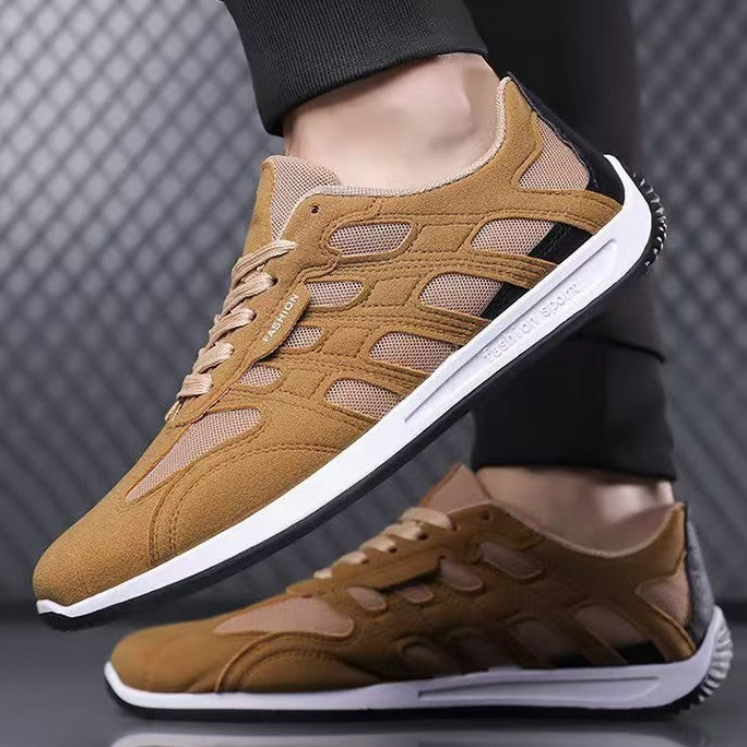 Front view of suede casual sneakers