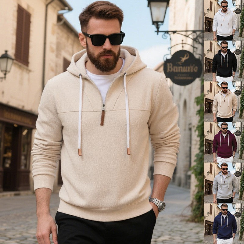 Men's soft fleece half-zip hoodie shown from the front