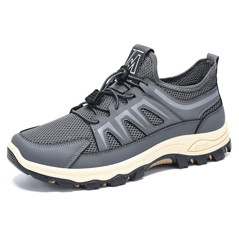 Sock-like mesh collar shown on men's outdoor sneakers