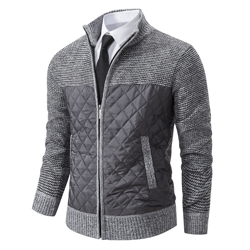 Detail of the textured knit sleeves on the men's hybrid jacket