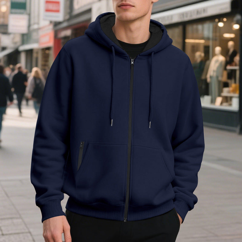 Men's hoodie with a full-length zipper and drawstring hood