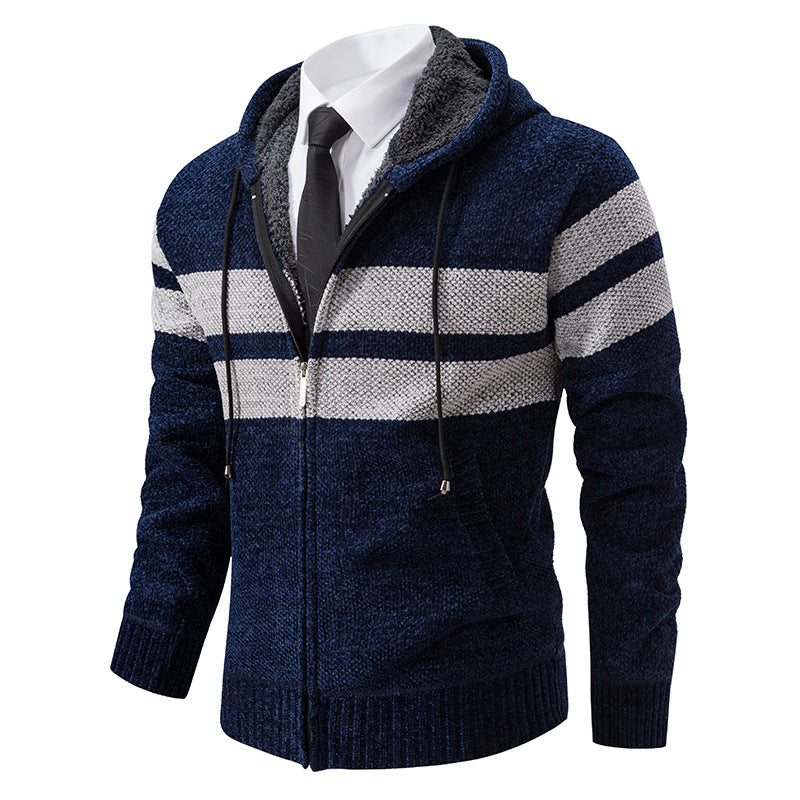 Men's casual jacket with a structured hood and zip front