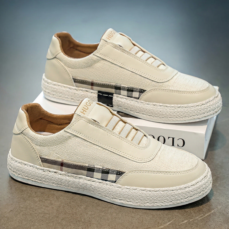 Casual woven linen sneakers with leather accents ready for everyday wear