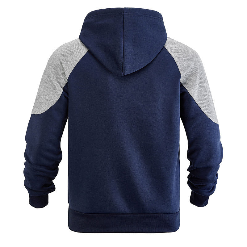 Men's casual hoodie showing the front pocket and structured panels