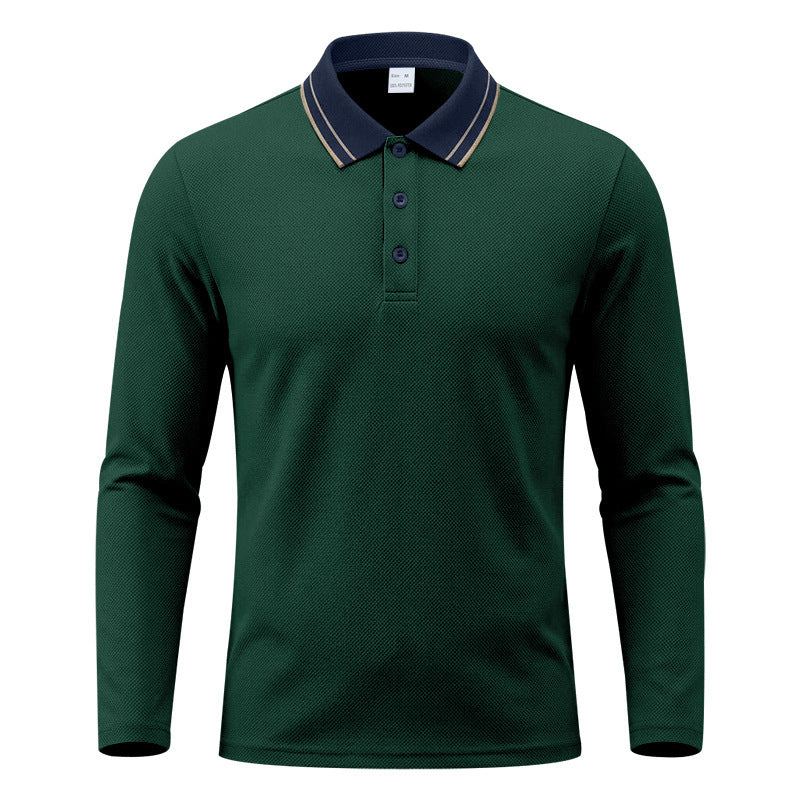 Men's Long-Sleeve Pique Polo Shirt Contrast Collar