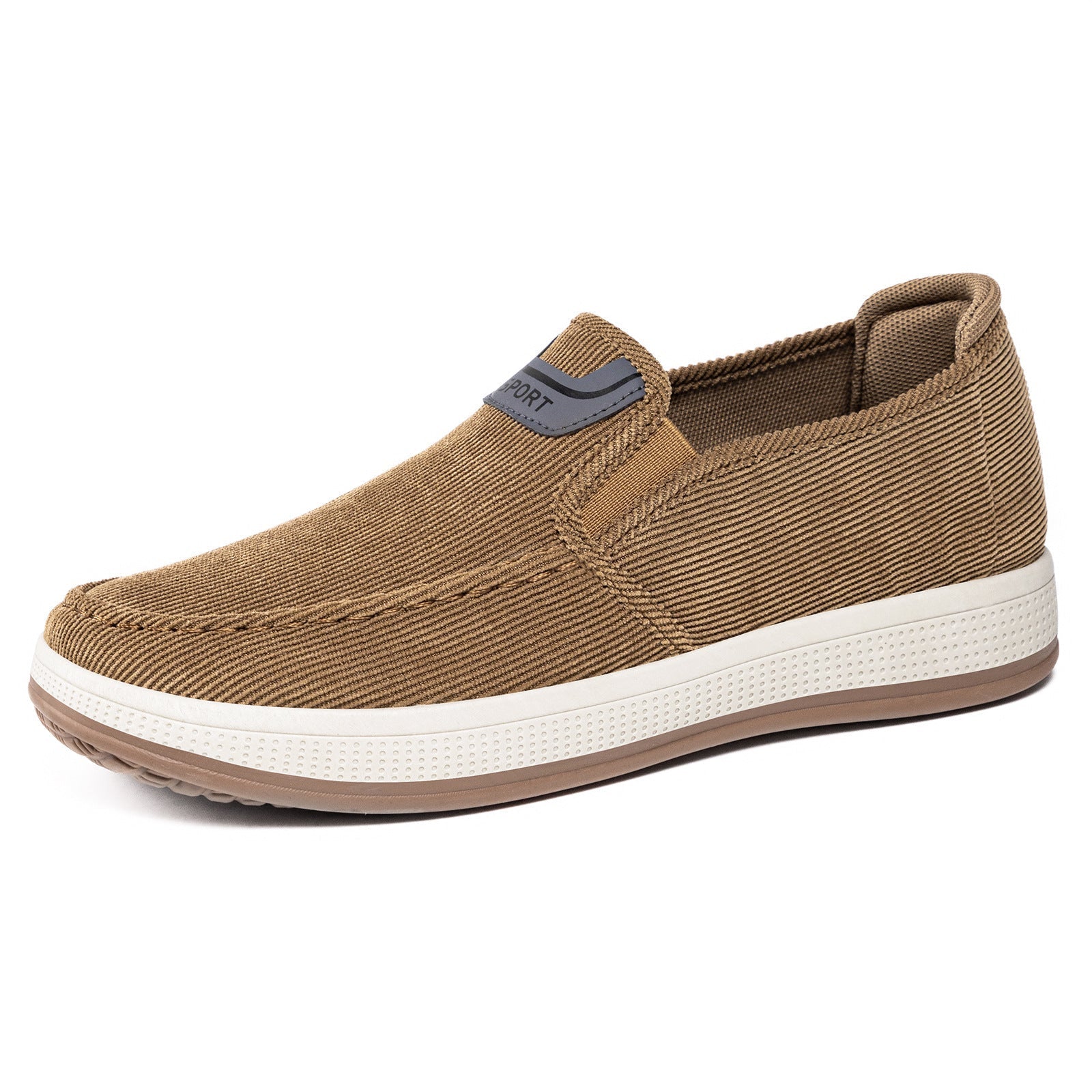 Close-up view of the grippy rubber sole on a men's slip-on sneaker