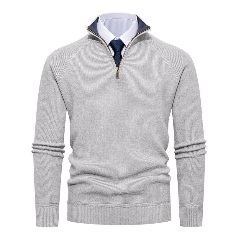 Back view of the men's fine ribbed knit sweater