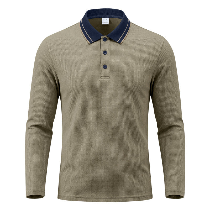 Men's Long-Sleeve Pique Polo Shirt Contrast Collar