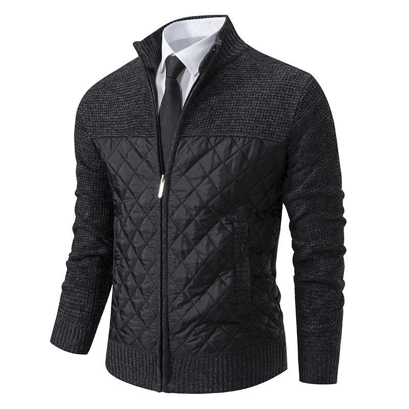 Men's Quilted Hybrid Knit Jacket With Stand Collar
