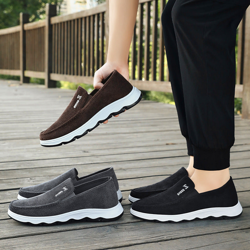Close-up of the ribbed textile upper on a men's slip-on shoe