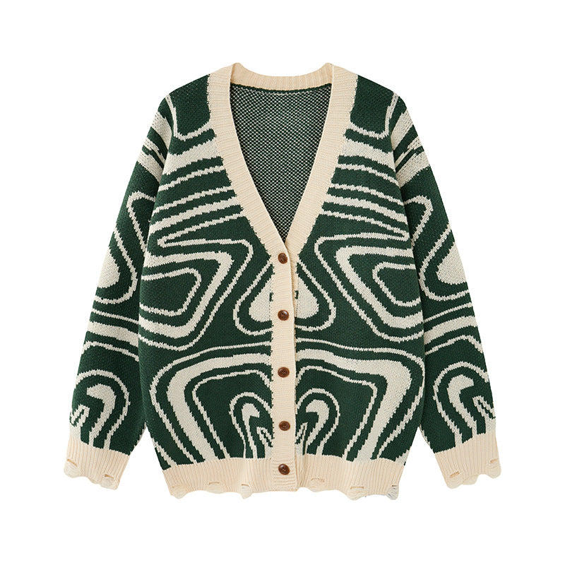 Unisex Abstract Swirl Oversized Knit Cardigan