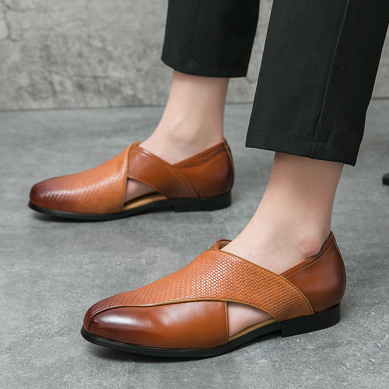 Genuine leather loafers shown from a three-quarter angle