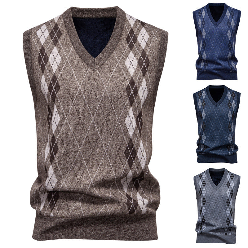 Men's argyle cotton blend knit vest shown from the front