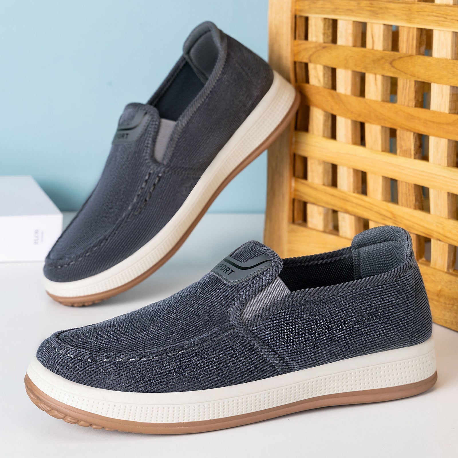 Men's corduroy slip-on sneakers with a casual low-top design