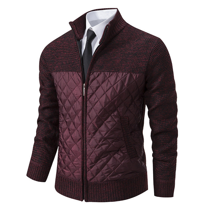 Men's Quilted Hybrid Knit Jacket With Stand Collar