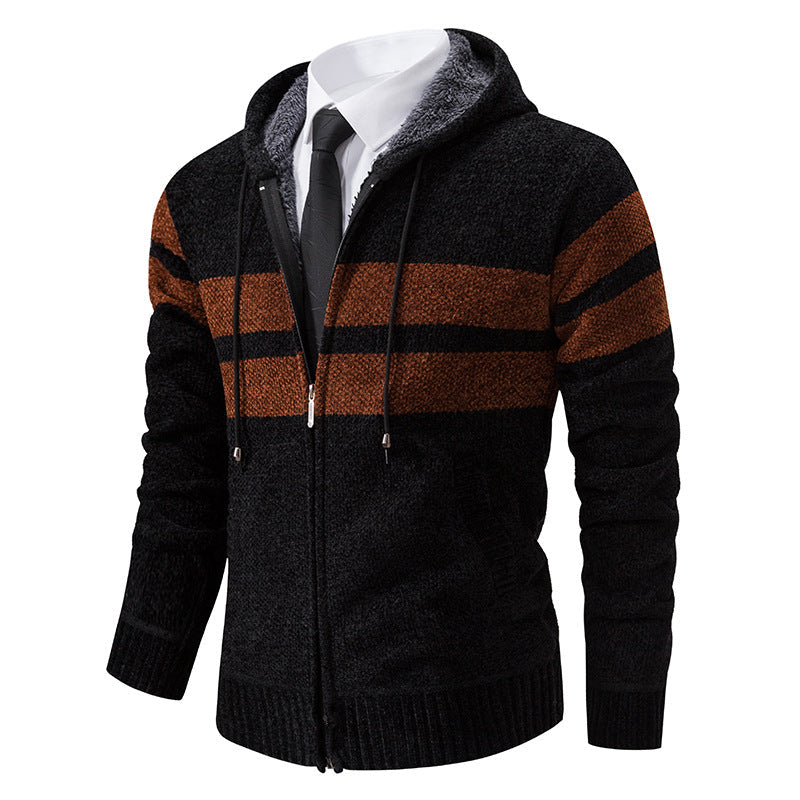 Detail view of the hood and teddy lining on a men's jacket