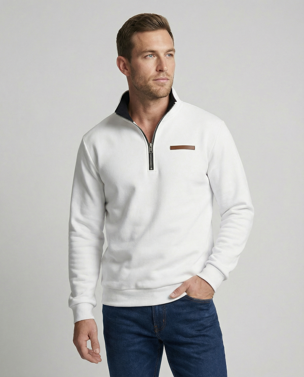 Men's fleece half-zip pullover shown from the front