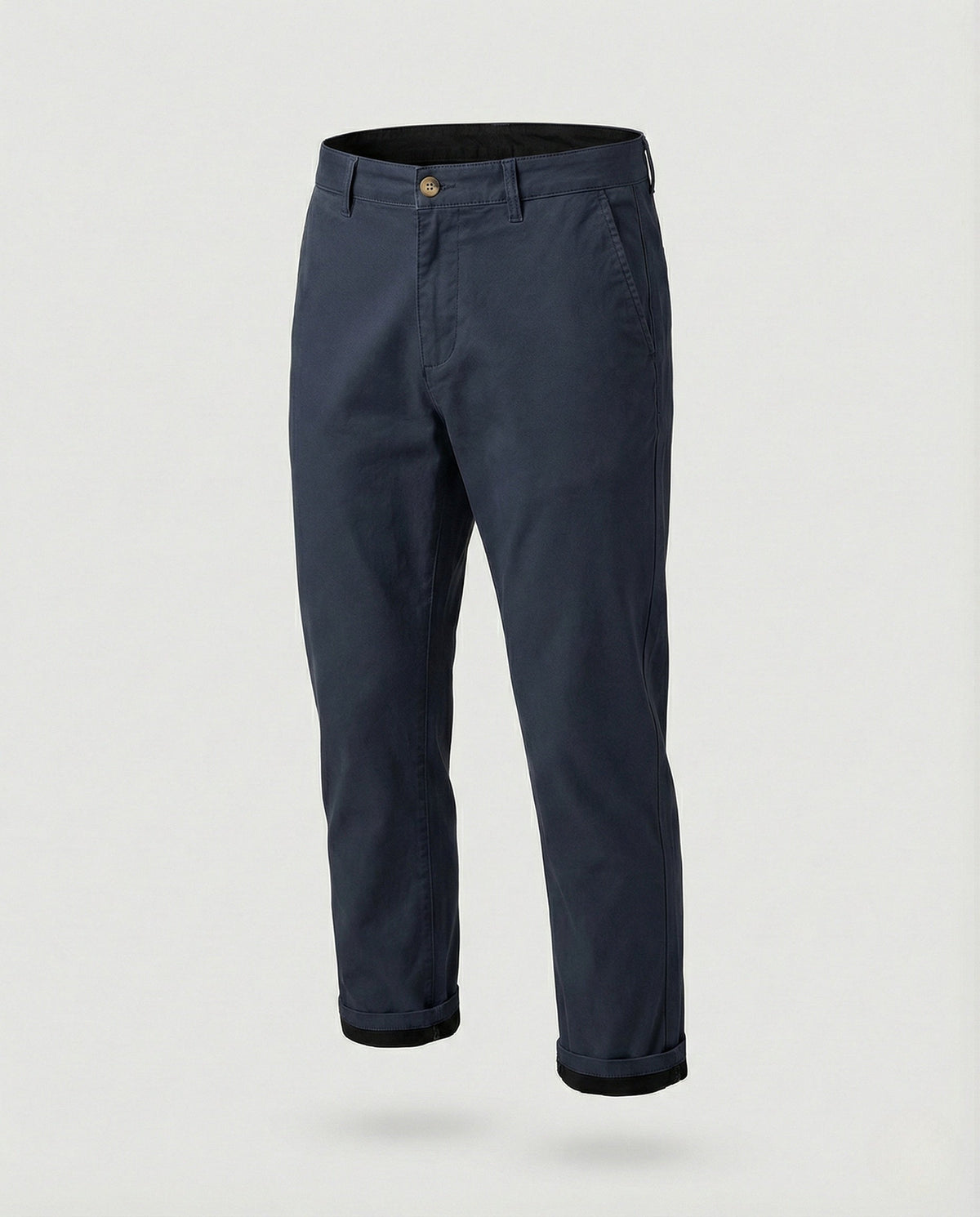 Back view of men's tapered chino pants with practical pockets