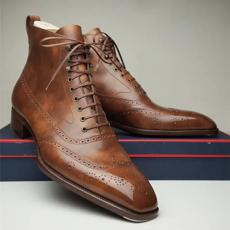 Giovanni Santi Genuine Leather Brogue Boots