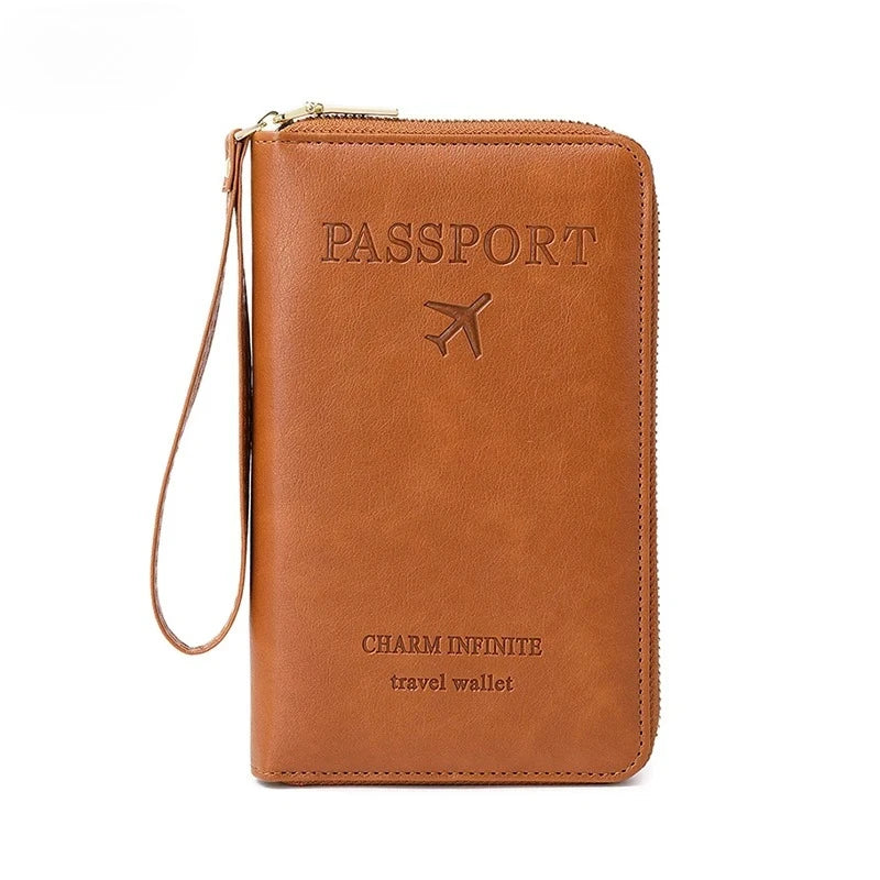 RFID Blocking Passport Holder Travel Wallet with Zipper & Wrist Strap
