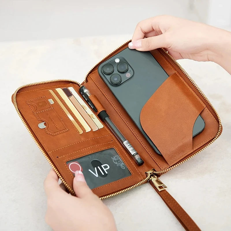 RFID Blocking Passport Holder Travel Wallet with Zipper & Wrist Strap