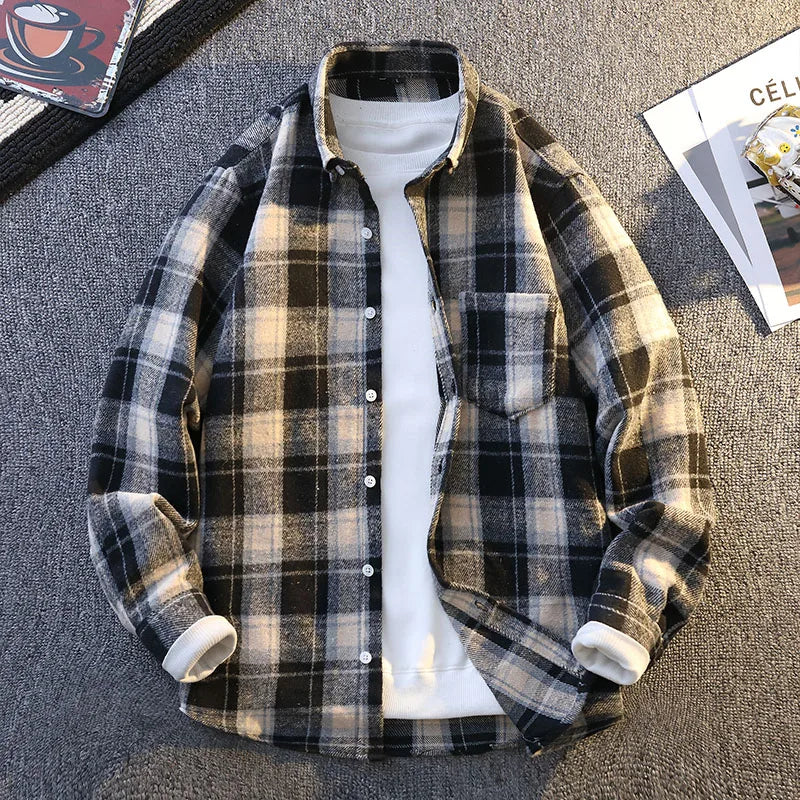 Vinthentic Mens Vintage Plaid Shirts Long Sleeve Shirt