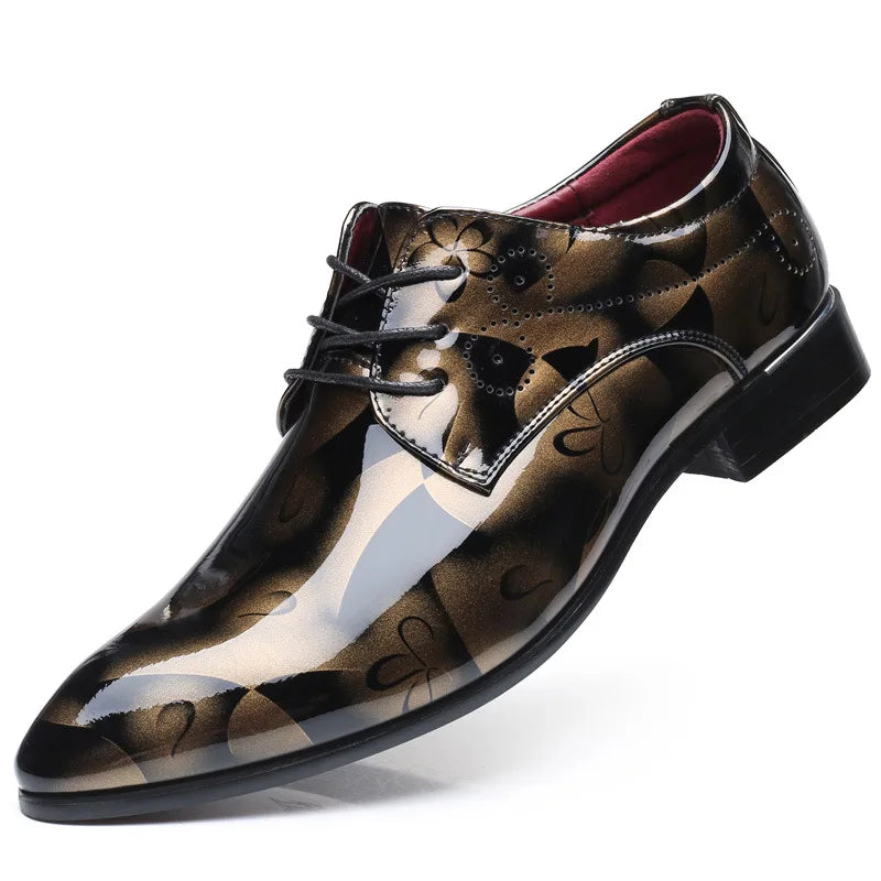 Jules Luxury Men’s Oxford Dress Shoes – Floral Pattern Lace-Up Formal Shoes, Gold / 9.5 (43 EU)