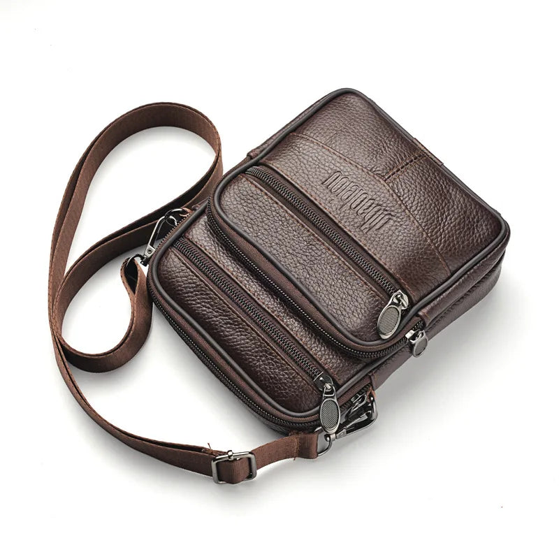 Men’s Leather Crossbody Messenger Bag – Multi-Pocket Shoulder Bag