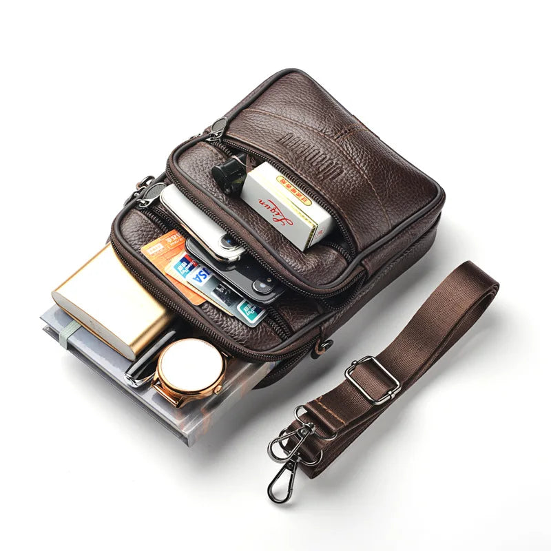 Men’s Leather Crossbody Messenger Bag – Multi-Pocket Shoulder Bag
