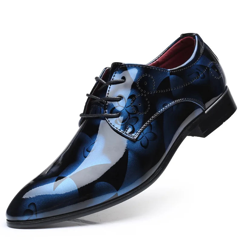 luxury dress shoes for men Jules Luxury Men’s Oxford Dress Shoes – Floral Pattern Lace-Up Formal Shoes, Blue / 8 (41 EU)