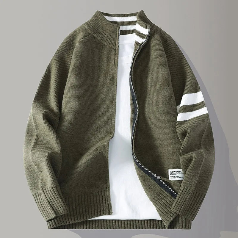 Detail of the Knit Zip Sweater collar and zipper