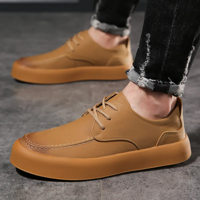 Lucien Travolti Men’s Casual Leather Shoes – Brogue-Inspired Lace-Up Sneakers