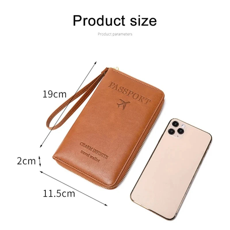 RFID Blocking Passport Holder Travel Wallet with Zipper & Wrist Strap