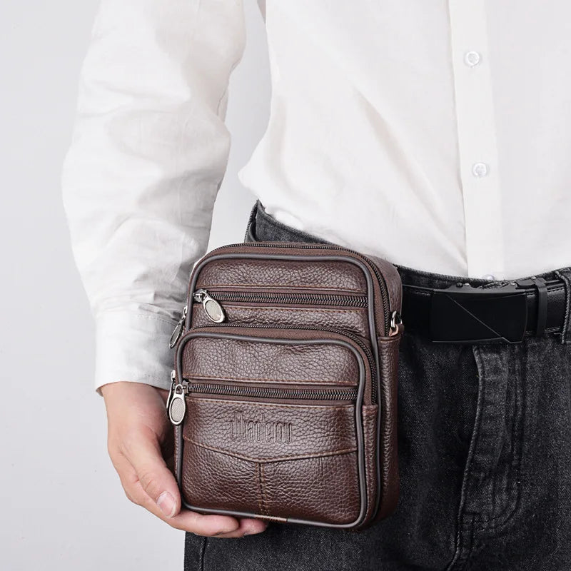 Men’s Leather Crossbody Messenger Bag – Multi-Pocket Shoulder Bag