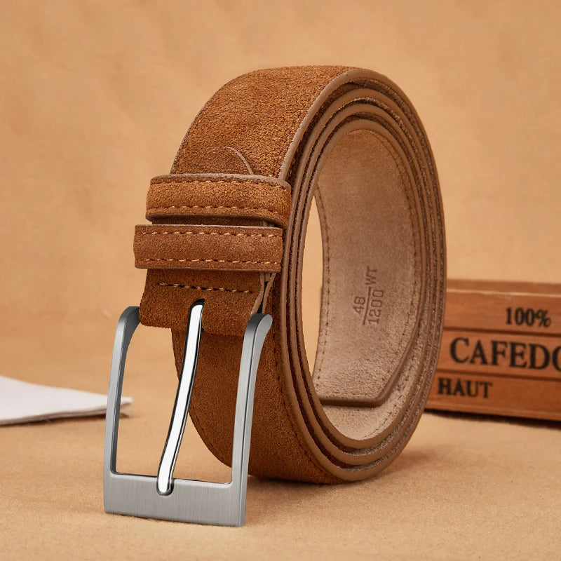 Suede Leather Belt – Classic Pin Buckle Casual Jeans Belt