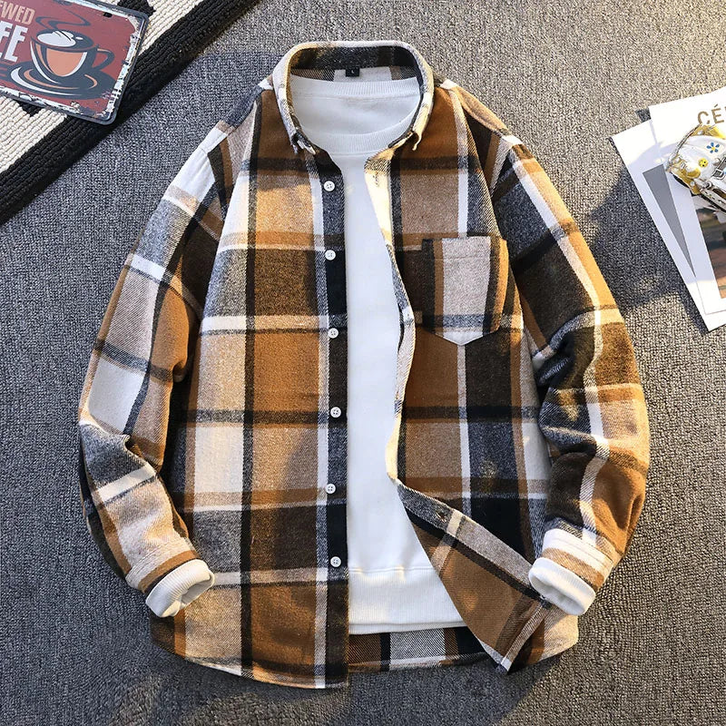 Vinthentic Mens Vintage Plaid Shirts Long Sleeve Shirt
