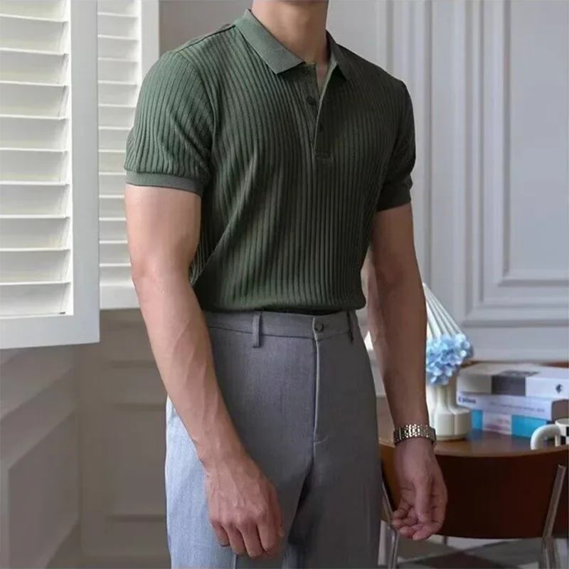 Theo Marin Men’s Vertical Rib Knit Polo Shirt
