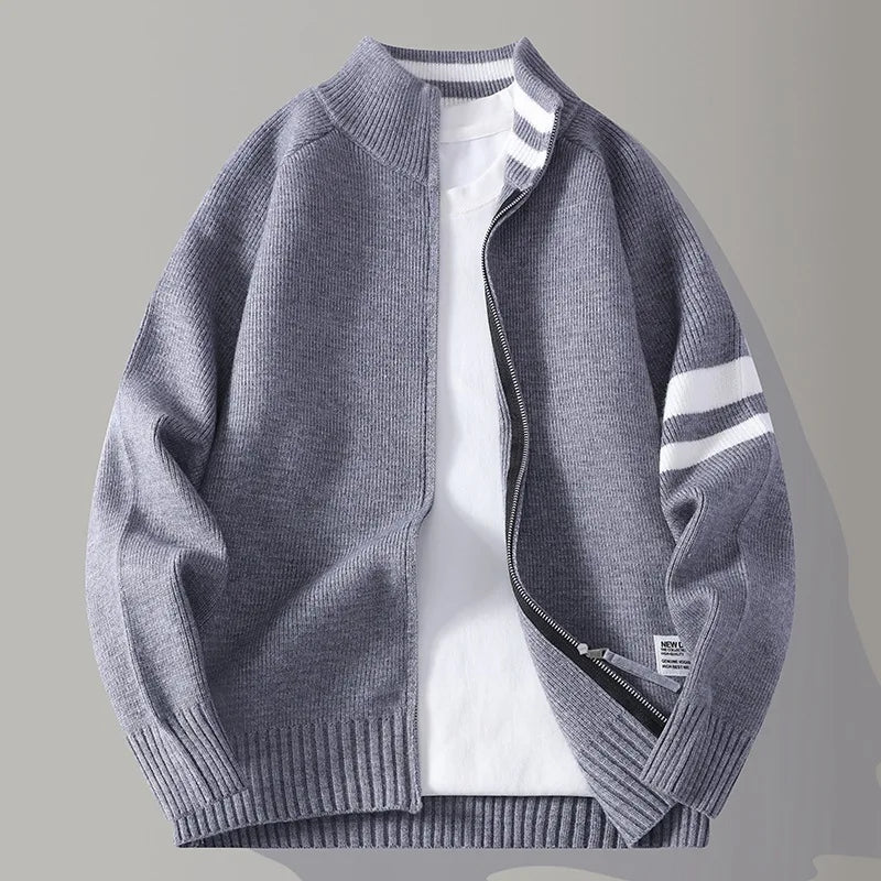 Knit Zip Sweater styled with casual pants