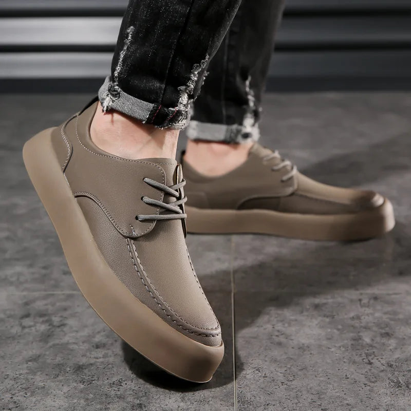 Lucien Travolti Men’s Casual Leather Shoes – Brogue-Inspired Lace-Up Sneakers