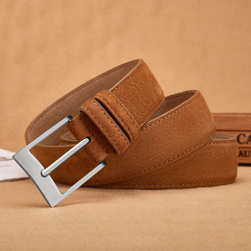 Suede Leather Belt – Classic Pin Buckle Casual Jeans Belt