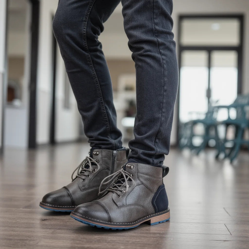 Léon Men’s Leather Ankle Boots – Lace-Up Casual Vintage Style Boots