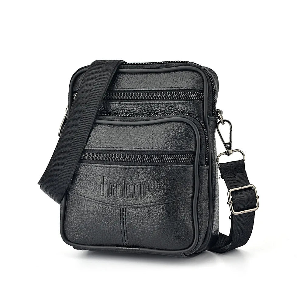 Men’s Leather Crossbody Messenger Bag – Multi-Pocket Shoulder Bag