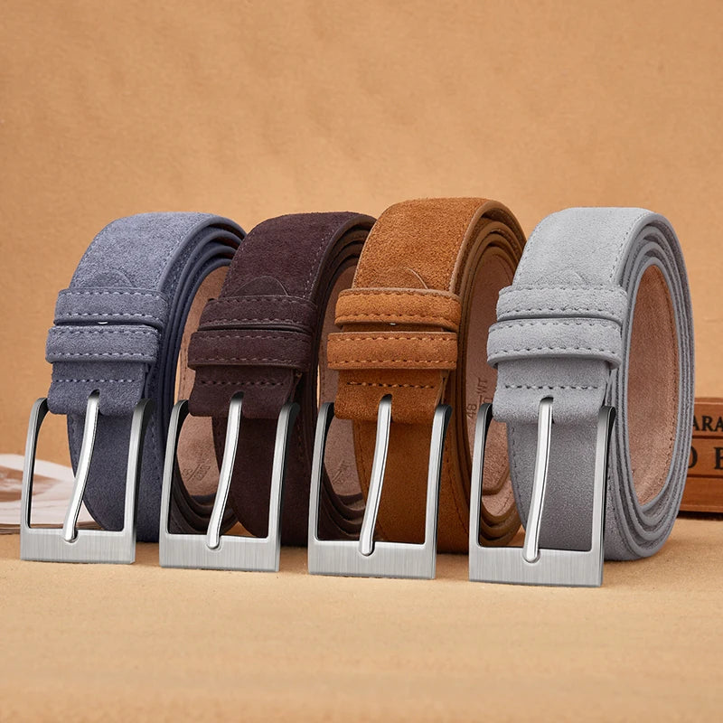 Suede Leather Belt – Classic Pin Buckle Casual Jeans Belt
