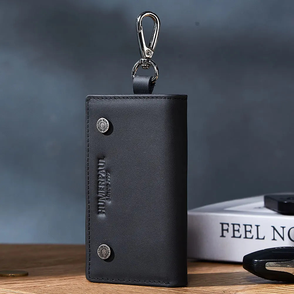 Men’s Leather Key Wallet – Zipper Key Holder with Coin Pocket