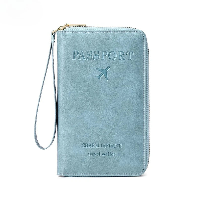 RFID Blocking Passport Holder Travel Wallet with Zipper & Wrist Strap