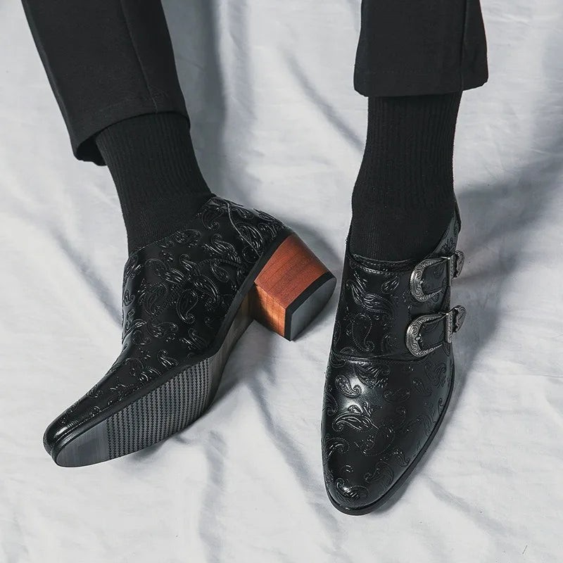 Leonardo Savarese Embossed Monk Strap Dress Arch Support Shoes