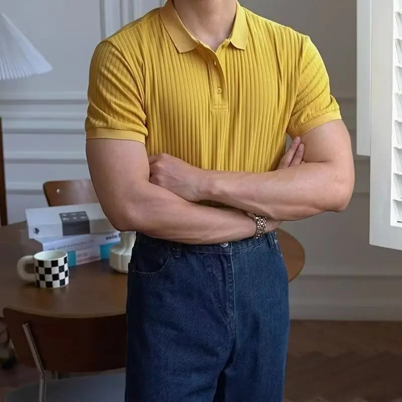 Theo Marin Men’s Vertical Rib Knit Polo Shirt